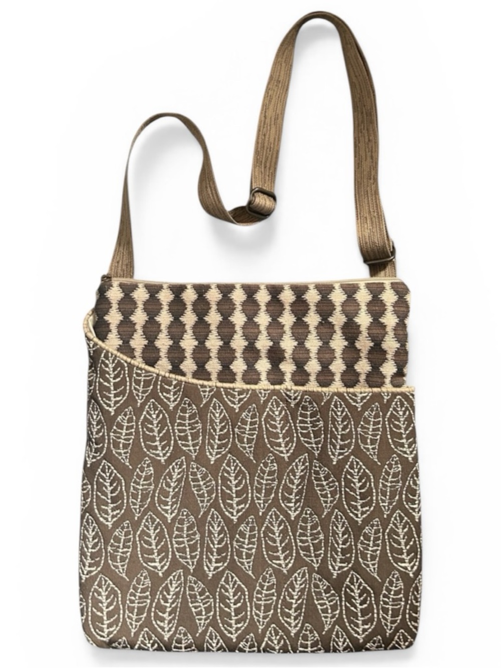 Maruca Cafe Sling Large Crossbody Bag in Brown Jacquard Made in Colorado